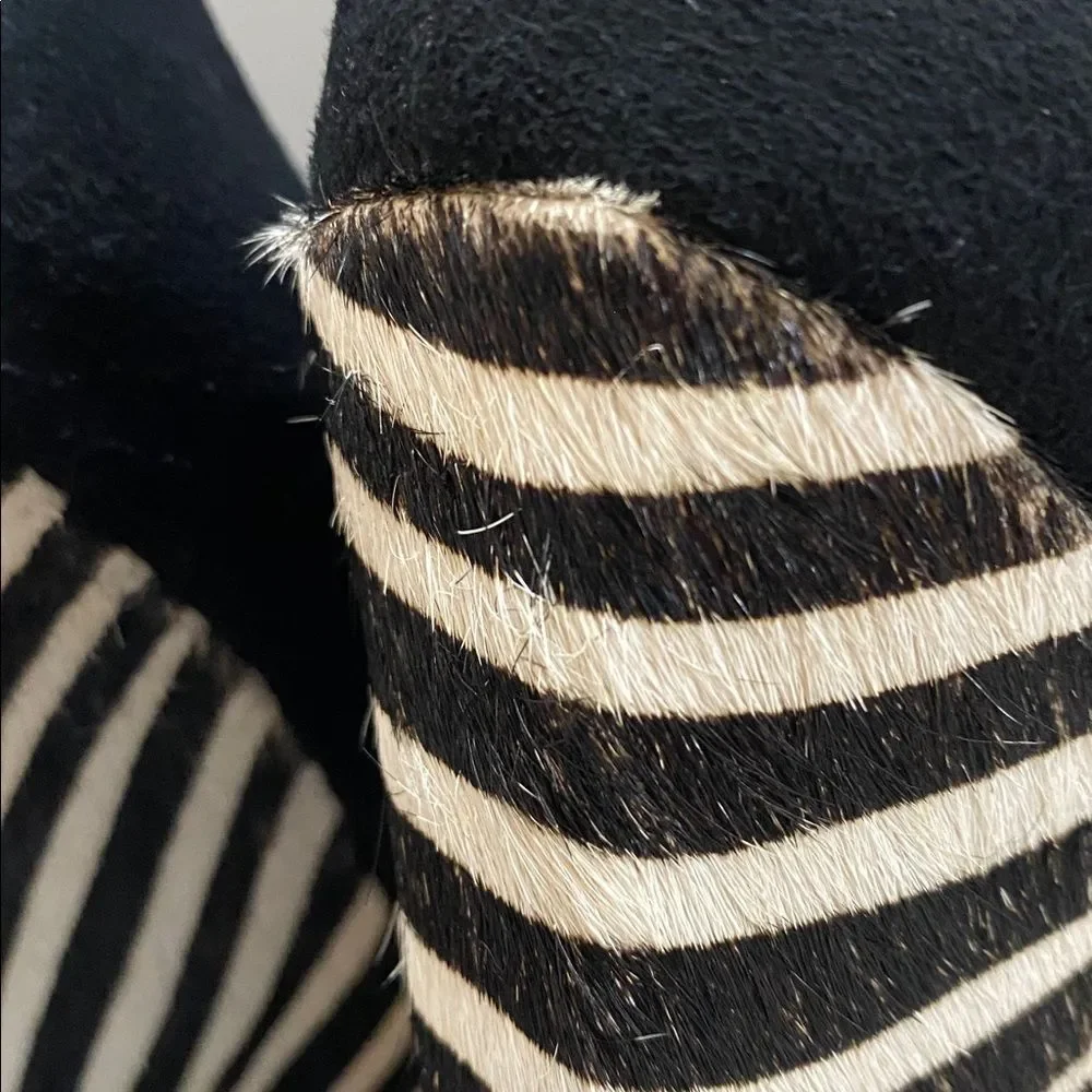 Nine West black suede wedge heels zebra print calf hair bold red lining SZ 6.5